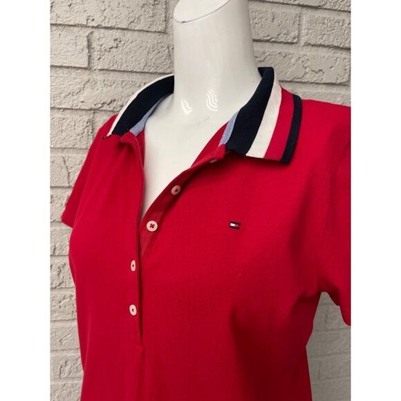 Tommy Hilifger Women Red Collared Short Sleeve Slim Fit Polo Shirt Size M - Picture 7 of 9